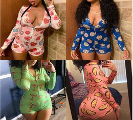 Designer Women Jumpsuit Pyjama Onesies Nightwear Playsuit workout Knop Skinny Cartoon Printbroek Vneck Short onesies Rompers M9017506