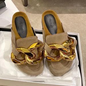 Designer Femmes JW MOLES MULES SLIPPER LONDON Brand Ja Sandals Geothe Suppine En cuir Bottom Bottom Flats Talons plats glissements Gold Chain Slippers Designers Luxury Designers Chaussures