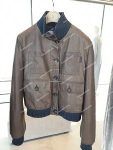 Vestes en cuir de styliste pour femmes, Brunello, col d'automne, simple boutonnage, manches longues, manteaux en peau de vache