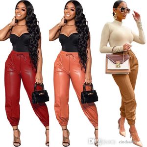 Designer Women Leather Pants 2023 Spring Wear Solid Color Slim Casual Sexy Pu Leggings