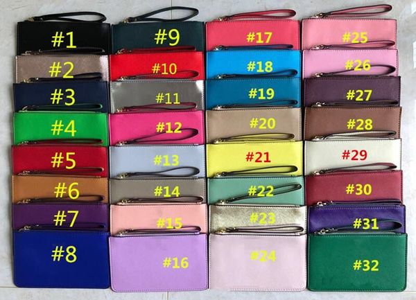 Designer femmes portefeuilles en cuir bracelet dame sacs à main embrayage sacs fermeture éclair carte sac coloré 32 couleur