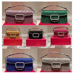 Designer Femmes Loco Strass Inlay Sac à bandoulière Luxurys Marques Diamant Logo Poignée en cuir Flap Pochettes Lady Chaînes Sangle Bandoulière Baguette Sac à main