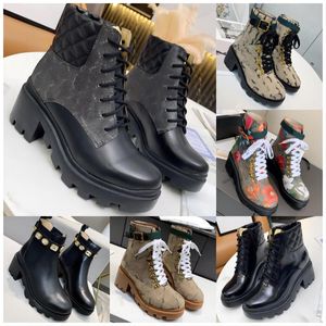 Designer femmes Martin Boot noir cheville plate-forme de vélo chaussures bottes de combat talon bas à lacets bottes en daim chaîne boucle chaussure de luxe
