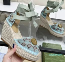 Designer Women Matelasse Platform EspadriIle sandal fashion Starboard Wedge Sandal Grass woven thick high heeled leather Shoes