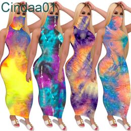 Designer Femmes Maxi Robes Longues Tie Dye Sans Manches Robe Décontractée Jupe Longue Sexy U-cou Big Swing Pull Vêtements D'été Plus Taille S-2XL