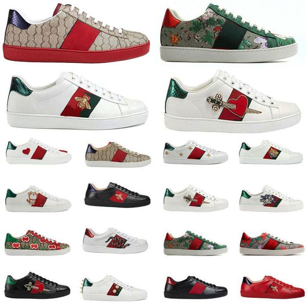 Diseñador Mujer Hombre Zapatos casuales Zapatos al aire libre Bee Ace Zapatillas Serpiente Tigre Rayas bordadas Blanco Verde Negro Zapatos de cuero Plataforma plana Caminar Deportes Entrenador