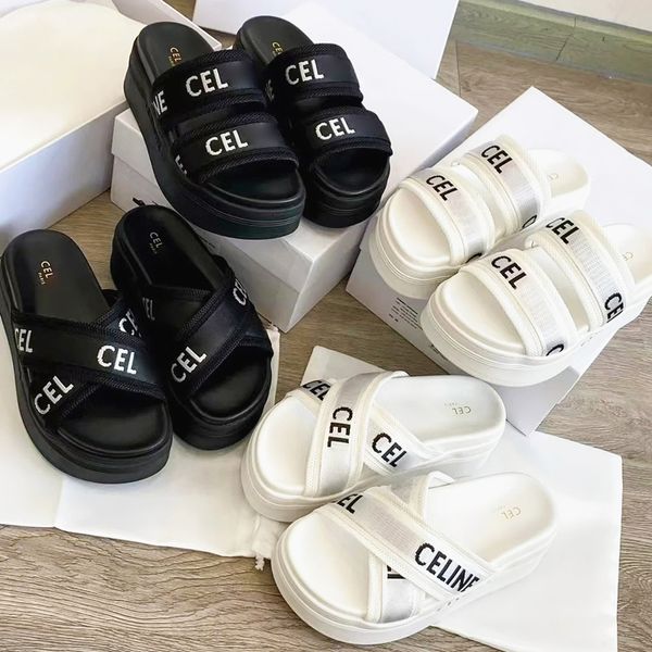 Designer Femmes Hommes Sandal Bloc Jacquard Tissu Pantoufles Mode Noir Blanc Toile Slider Triomphes Slide Luxe Chaussure Gladiateur Mocassin Plate-forme Chaussure Talon Pantoufle