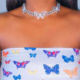 Designer Women Miami Cuban Link Collarbone Chain Choker Necklace Hip Hop Butterfly hangers sieradencadeau