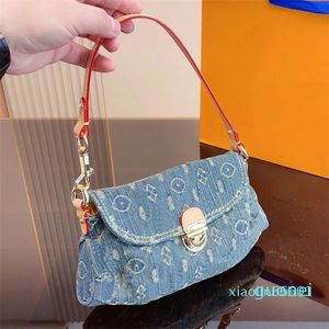 Diseñador - Mini bolso de hombro bonito de mezclilla para mujer, bolso de lona con estampado de flores para las axilas