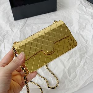 Diseñador Mujer Mini bolso de noche con solapa de metal brillante 12x7x4cm Hardware dorado/plateado Cadena Matelasse Tallado enrejado de diamantes Monedero de lujo Bolso cruzado para hombro