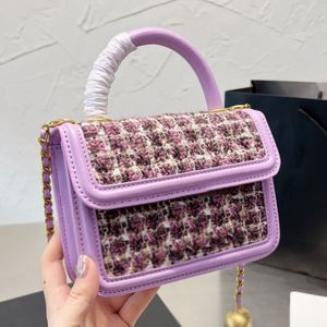 Designer Women Mini Tweed gewatteerde flapzak met handvat Frankrijk merk weven kettingband gouden bal schouder handtassen dame wollen hondstooth handtas luxe tassen