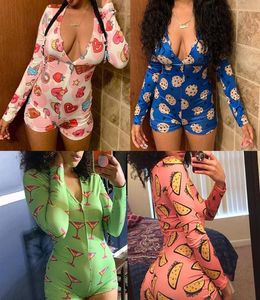 Designer Women Pyjama Genysies Nightwear Playsuit Workout Button Skinny Print Jumps Vneck Short GingySies Rompers 88138046024