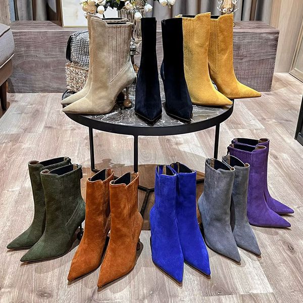 Botas puntiagudas de tacón alto de París para mujer, botines Martin Desert, capa superior de piel de oveja, talla US 34-42