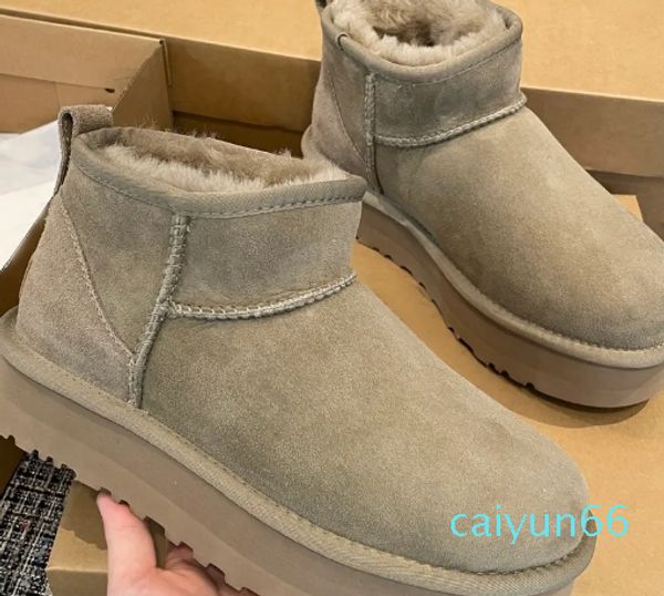 Bottines de créateur en cuir véritable pour hommes et femmes, plateforme Ultra Mini, neige d'hiver, fourrure de luxe australienne, bottines chaudes, chaussures d'extérieur