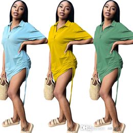 Designer Dames Polo Shirt Jurk Bodysuit Slanke Sexy Trekkoord Geplooid Korte Mouw Sport Solid Color Rok Dames Mode Jurken