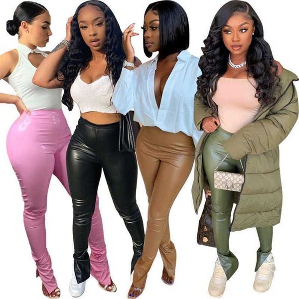 Designer Femmes PU Pantalon En Cuir Nouveau 2023 Taille Haute Élastique Solide Pantalon Sexy Slim Fit Split Mode Leggings Pantalon 5 Couleurs