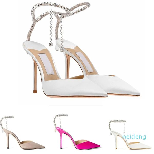 Diseñador - Bomba de mujer Zapatos de vestir de boda tacones altos Bombas de tacón de aguja de gamuza negra con sandalias con adornos de cristal Zapato de diseñador de lujo en punta 35-43