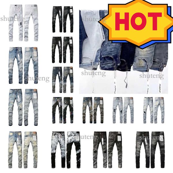 Designer Femmes Violet Jeans High Street Violet Rétro Peinture Spot Pieds Micro Élastique Jeans Hip-hop Zipper Trou P Y6S7 # 573 826 8