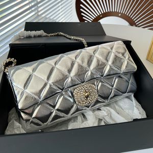 Designer Women Quilted Baguette CF Chain Bag France Luxury Brand C Pearls Logo Silver Nappa Leather Flap Crossbody Sac à main Lady Cross Body Weave Chains Sacs à bandoulière