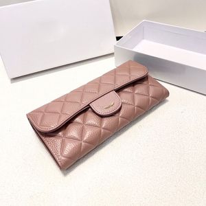 Designer Women gewatteerd kalfsleer lederen vouwzak lange portemonnee 19x10cm gouden hardware buckle multi pochettes klassieke luxe roze/zwarte kaarthouder tas munten zakje