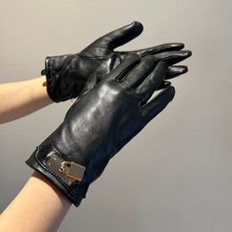 Gants de styliste en cuir véritable pour femmes, imperméables pour écran tactile, en polaire douce, à cinq doigts, automne et hiver