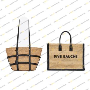 Designer dames RIVE GAUCHE TOTE BAG IN RAFFIA CROCHET PANIER gevlochten lbiza strandtas echt kalfsleer winkelen Portemonnee clutch crossbody handtas schoudertas