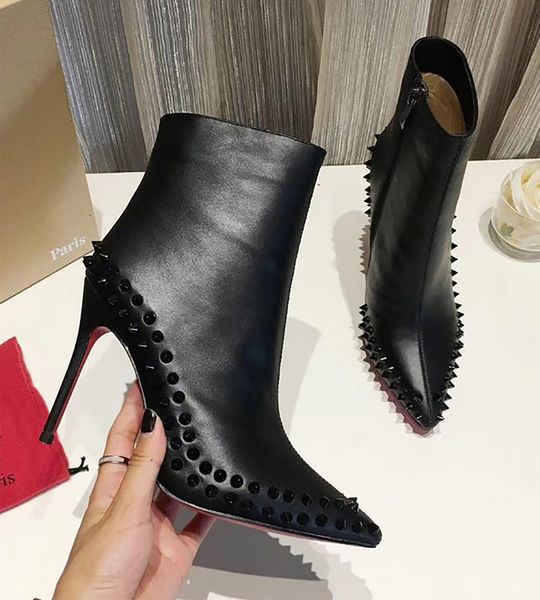 Designer Boots de la cheville pour femmes hiver cowide côté élastique élastique sexy talon haut bottes courtes en cuir bottes classiques