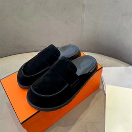 Designer dames Baotou pantoffels mode lederen dikke zolen Mueller schoenen terug lege zwarte casual comfortabele loafers