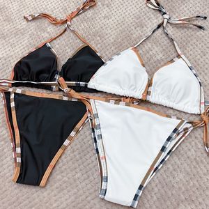 Bikini pour femmes de créateurs sexy plage noir blanc orange bikini cou suspendu maillot de bain fendu dames plage vacances ensemble bord classique plaid patchwork mode maillots de bain