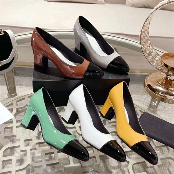 Designer femmes marque talons hauts printemps et automne nouvelles chaussures habillées en cuir chaussures de bateau de mode chaussures de soirée sexy chaussures de mariage en cuir verni boîte de bracelet en cuir pour femmes