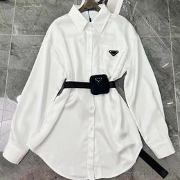 Designer damescasual shirt premium metalen blouse jurk, levering zwarte riemtas met lange mouwen shirt top Azië-maten s-l