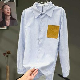 Designer vêtements pour femmes 20% de réduction coréenne printemps automne 2023 lâche rayé Patch lettre à manches longues chemise Top Coat