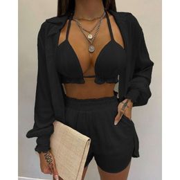 Designer Women's Clothing 2024 Summer Casual Womens Fashion Imprimée Nouveau costume de 3 pièces Sumoux Summer Suit Femmes pour femmes Short Shirt and Shorts Set O798