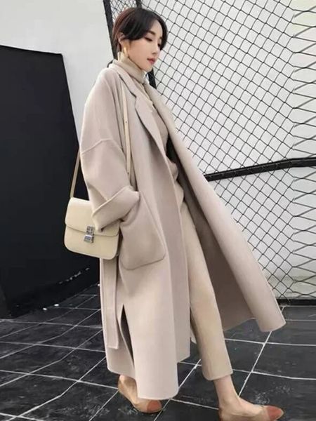 Manteau de concepteur pour femmes en tweed avec des liens lâches sur les vestes de style midi manteaux d'hiver pour femmes vestes trench-coat vêtements féminins coréens