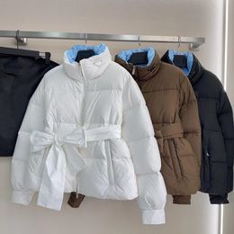 Designer dames donsjassen parka's mode winter warme jas gecombineerd met lint tailleband ontwerp windjack Parker