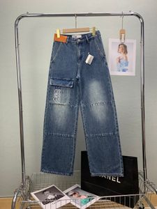 Designer Women's Fashion Luxury Loeewewe jeans dames jeans threaded holle letter grafische jeans casual lange rechte denim mode geborduurde broek