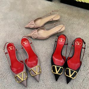 Chaussures à talons hauts pour femmes de styliste, chaussures à bout pointu, boucle métallique classique, couleur chair, noir, rouge, mat, 6cm, 8cm, 10cm, chaussures de mariage Stiletto 35-44
