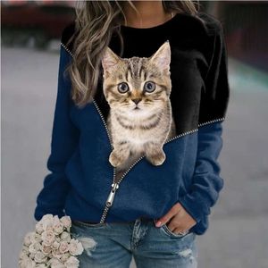 Designer dameshoodie lente en herfst 2024 nieuwe dunne kattenprint ronde hals casual dames trui met lange mouwen trui herenmode T-shirt sweatshirt kledingCUH4