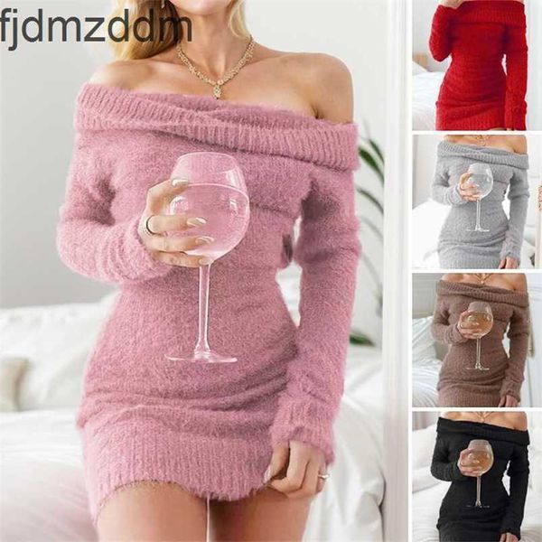 Diseñador Sudadera con capucha para mujer Suéter Tendencia clásica Venta caliente Vestido formal de un hombro Abrigo sexy alrededor de la cadera Fuera del cuello de manga larga