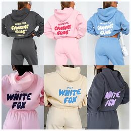 Diseñador Sudaderas con capucha para mujer Trajes de 2 piezas con estampado de letras FOX Cuello vuelto Manga larga NEGRO BLANCO Sudadera y pantalones Conjunto Chándal Jersey Traje deportivo con capucha