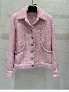 Designer Women's Jacket 2024 Herfst/winter Nieuwe roze kleine geurige jas met flip kraag met een enkele borsten hoogwaardige lange mouw jas met lange mouwen voor vrouwen