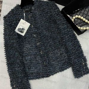 Designer damesjack 2024 vroege lente nieuwe lichte licht luxe stijl kwakknop grove tweed kleine geurige jas