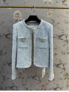 Designer damesjack lichtblauw kleine geurige jas voor dames vroeg herfst 2024 nieuwe en modieuze korte top