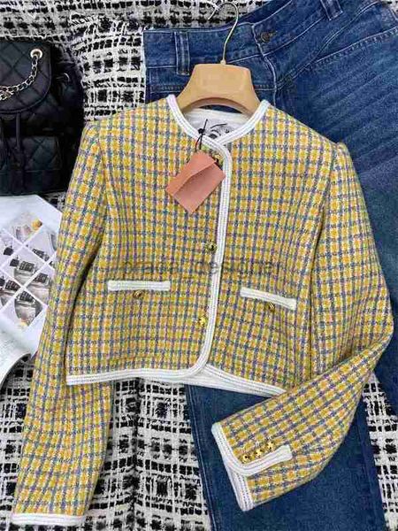 Diseñador de chaquetas para mujeres a principios de otoño NUEVA Decoración de bolsillo de bolsillo a cuadros de la chaqueta corta de pecho para mujeres abrigos para mujeres