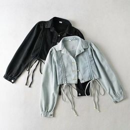 Designer Vestes pour femmes revers double cordon lâche frange courte veste en jean simple boutonnage