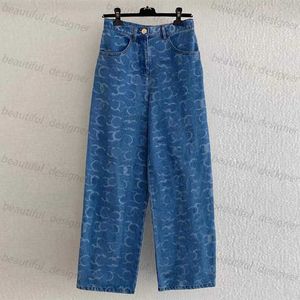 Designer dames jeans 2024 Spring high -end dameskleding kleine geurige blauwe blauwe high taille rechte been wijd been pailletten jeans voor vrouwen