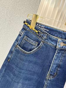 Designer Damesjeans Aankomst Hoge Taille Straat Uitgeholde Patch Geborduurde Decoratie Casual Blauwe Rechte Denim Broek ZSBL