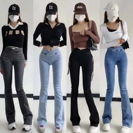 Diseñador Jeans para mujer Ropa de marca Moda Cargo Jean Pantalones elásticos altos Cintura en forma Slim Hip Sexy Flare Pantalones para mujeres Previamente