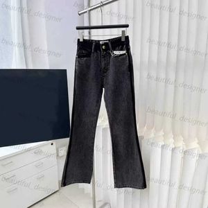 Designer Dames jeans vroege voorjaar nieuwe stijl zachte stijl brief reliëf Solid Color High Tailed Micro Flared Jeans