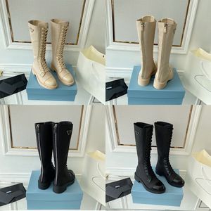 Botas de cuero de diseñador para mujer Botas de otoño e invierno Zapatos con cordones de marca Bota de moda plana con caja opcional 35-40